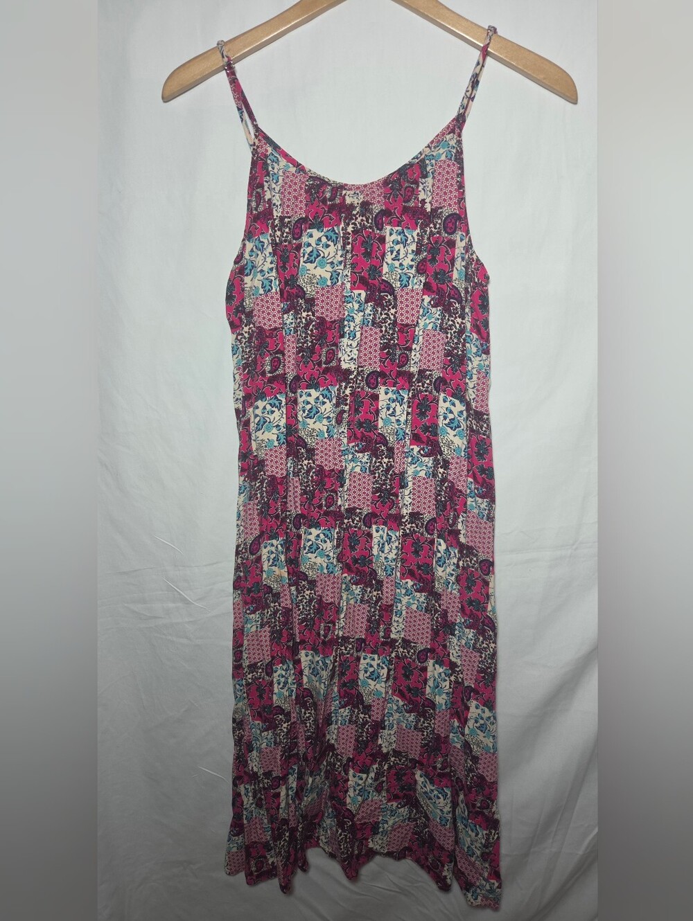 NATURAL LIFE Patchwork Print Maxi Dress in Pink and Blue